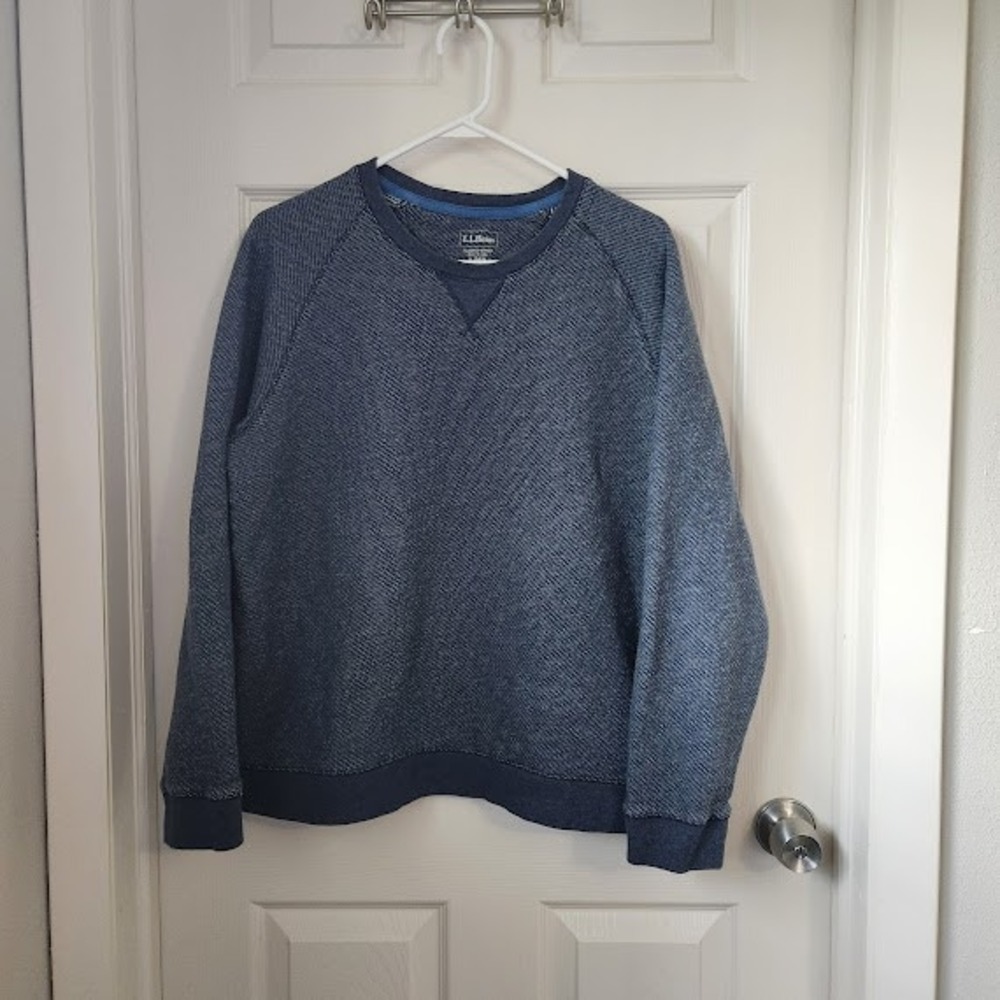 L.L. Bean Mens Slightly Fitted Textured Knit Crew Neck Sweatshirt Blue Large 203